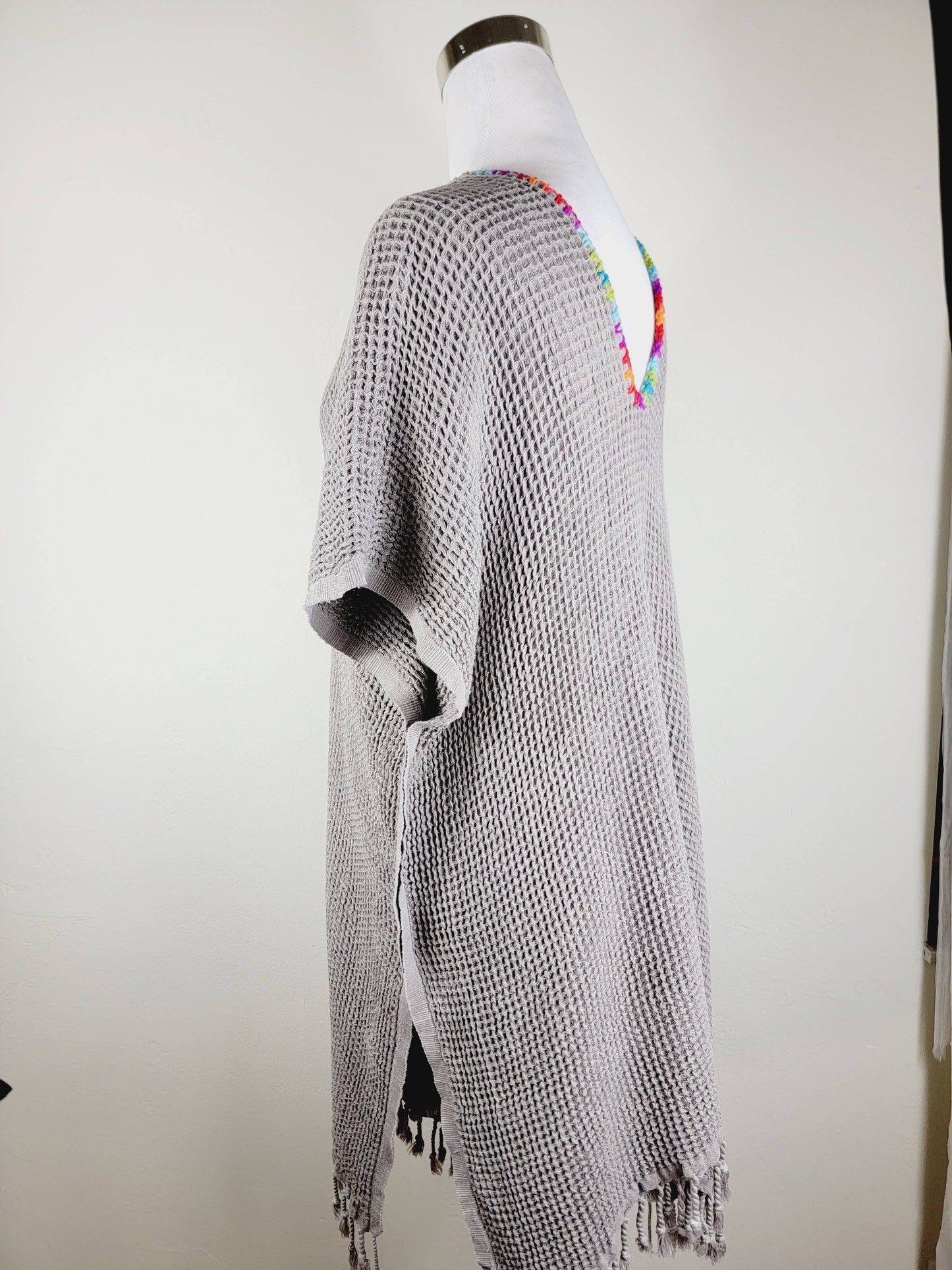 Beach cover-up, Hand made Honey comb wave Cotton cover GRAY