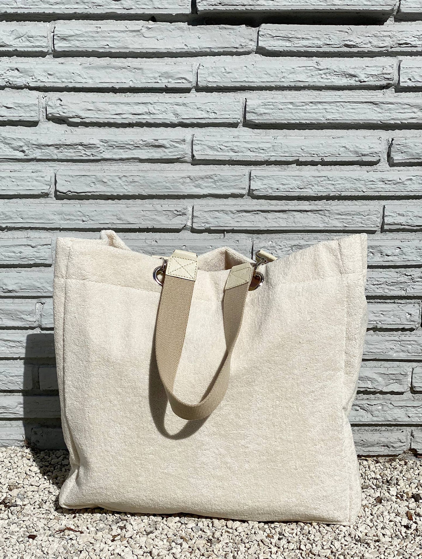 White Terry Plastic Lined Tote