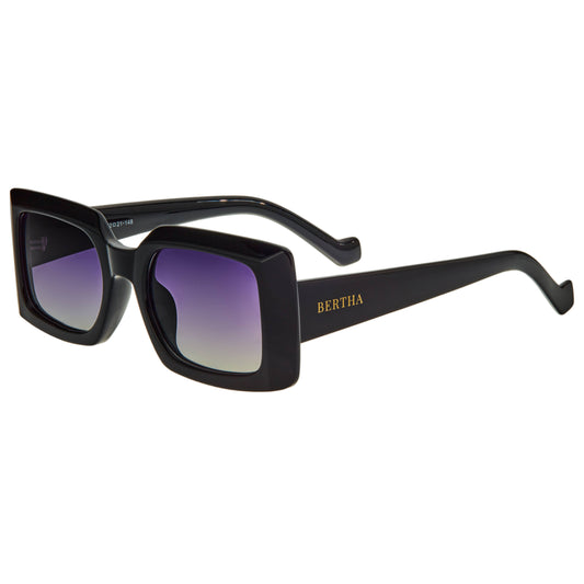 Bertha Miranda Polarized Square Sunglasses: Black/Black