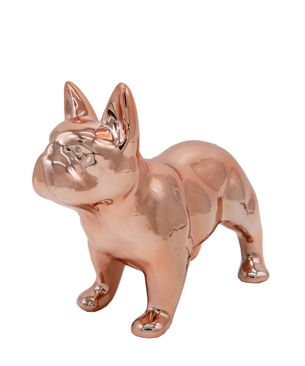 Standing Frenchie Ceramic Statue: Glossy White