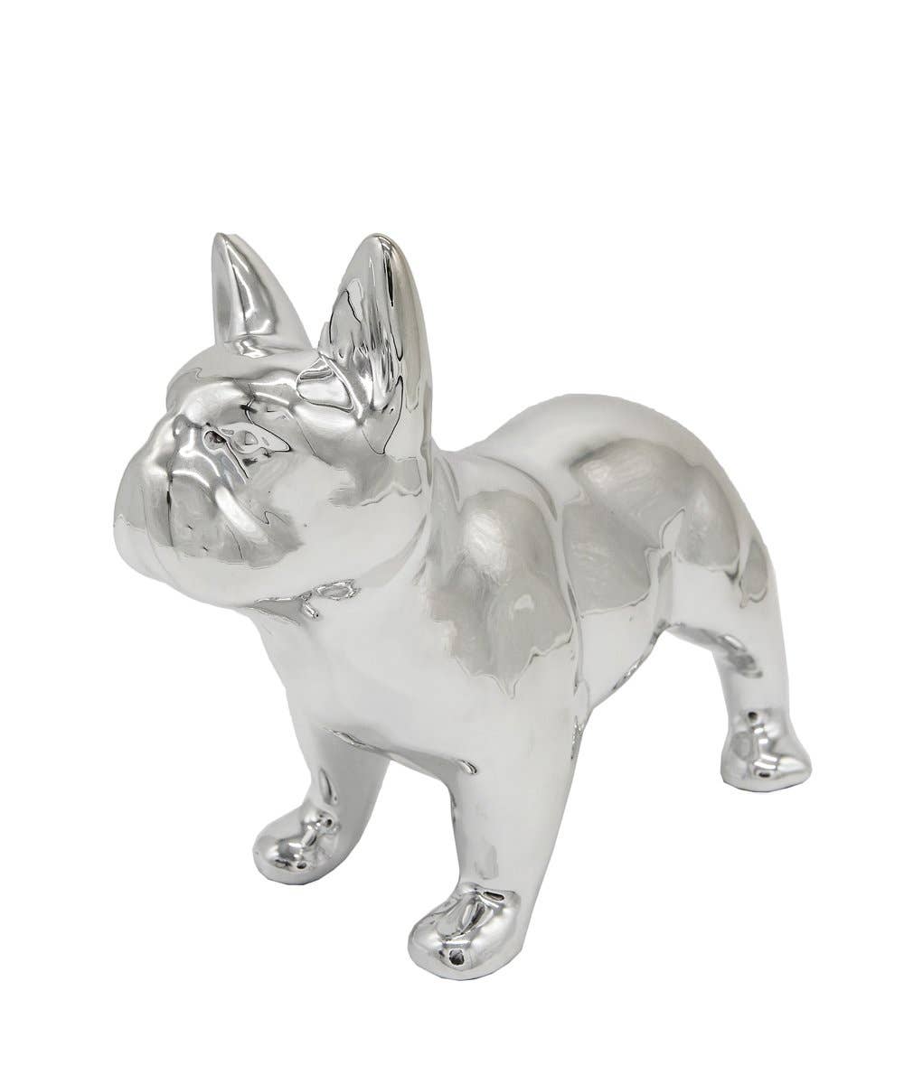 Standing Frenchie Ceramic Statue: Glossy White