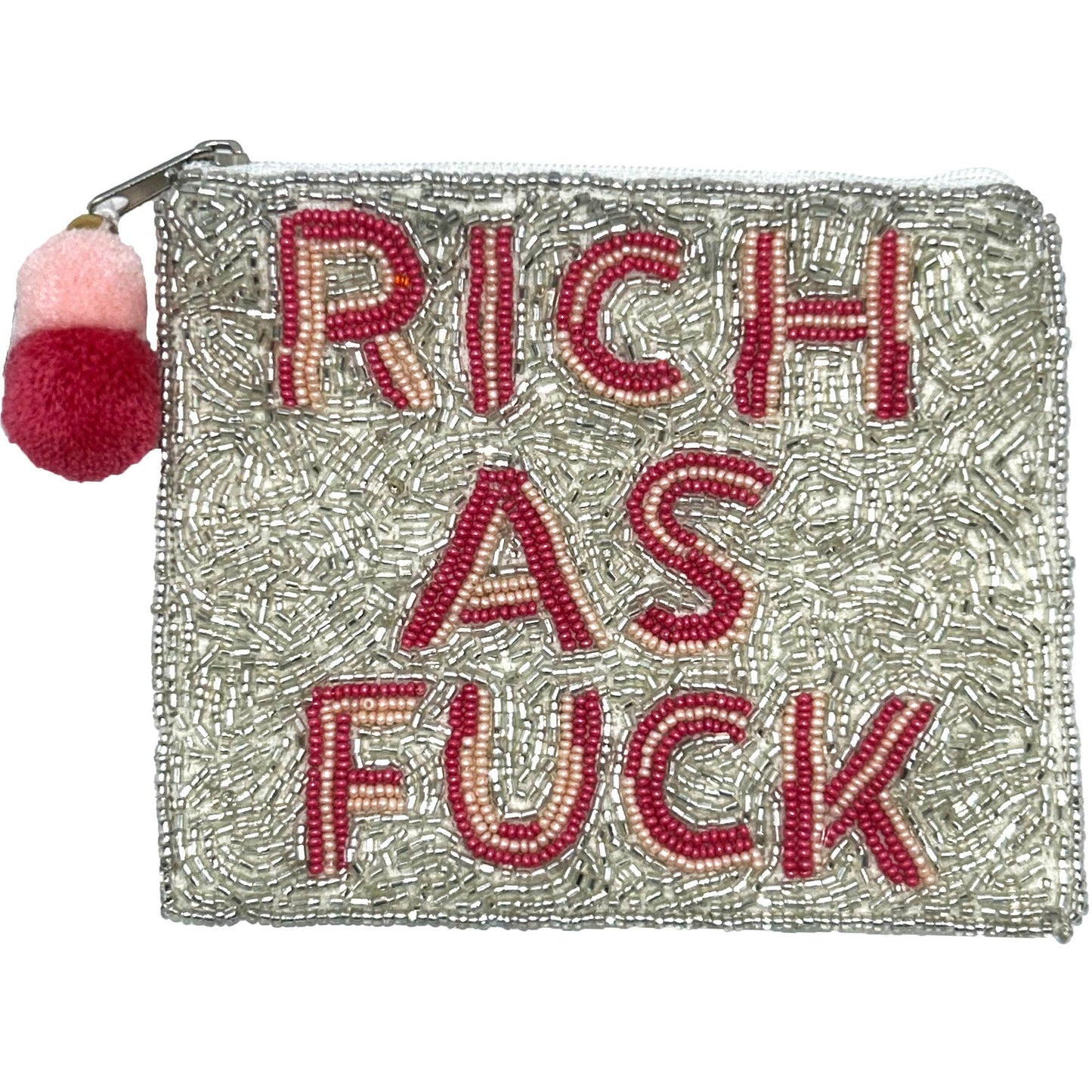 RICH AS FUCK IN SILVER  Beaded Coin Purse