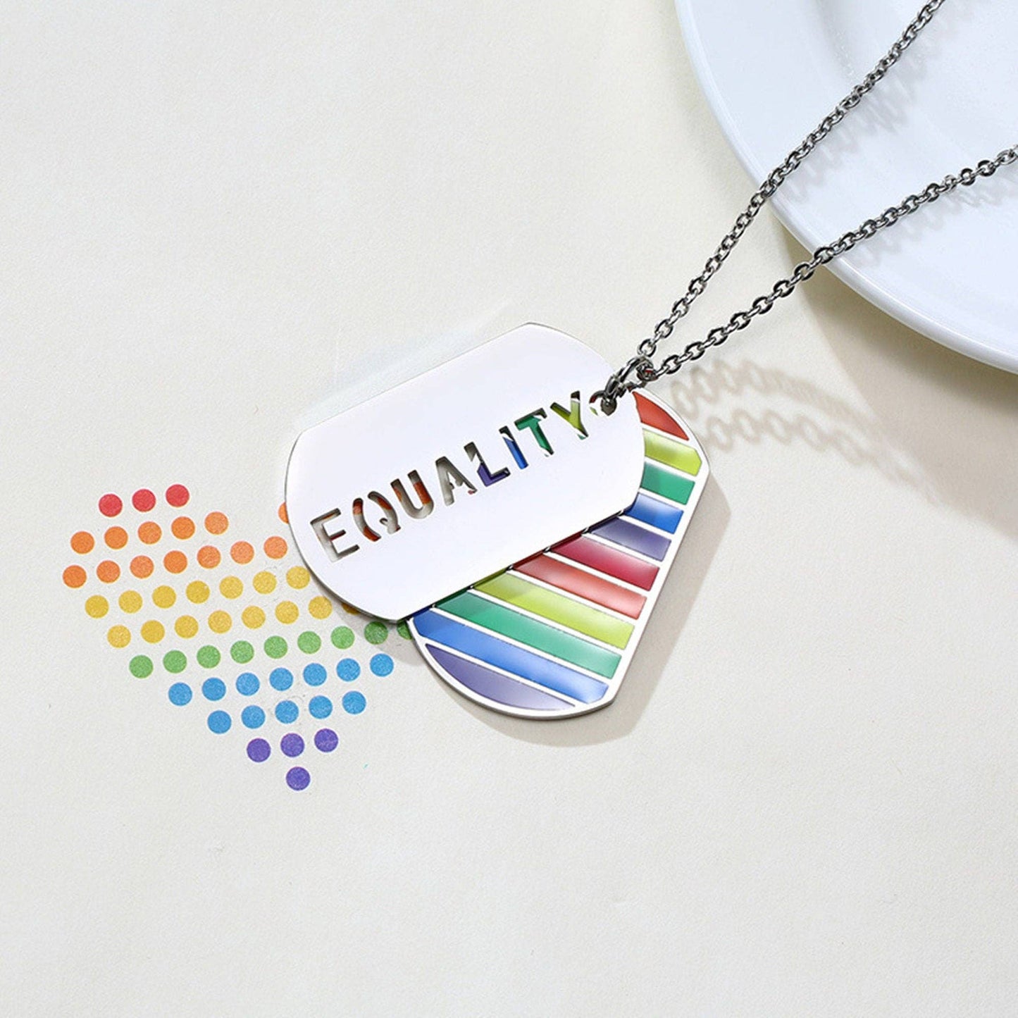 Rainbow LGBTQ Pride Love Letter Necklace in Stainless Steel: LOVE / WIth chain / No Engrave