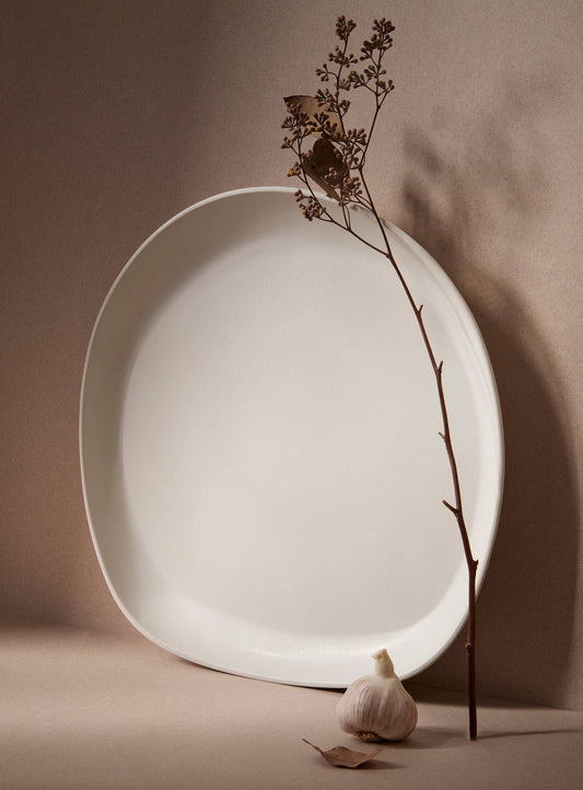 Stoneware Round Serving Platter | Dadasi: Matte White