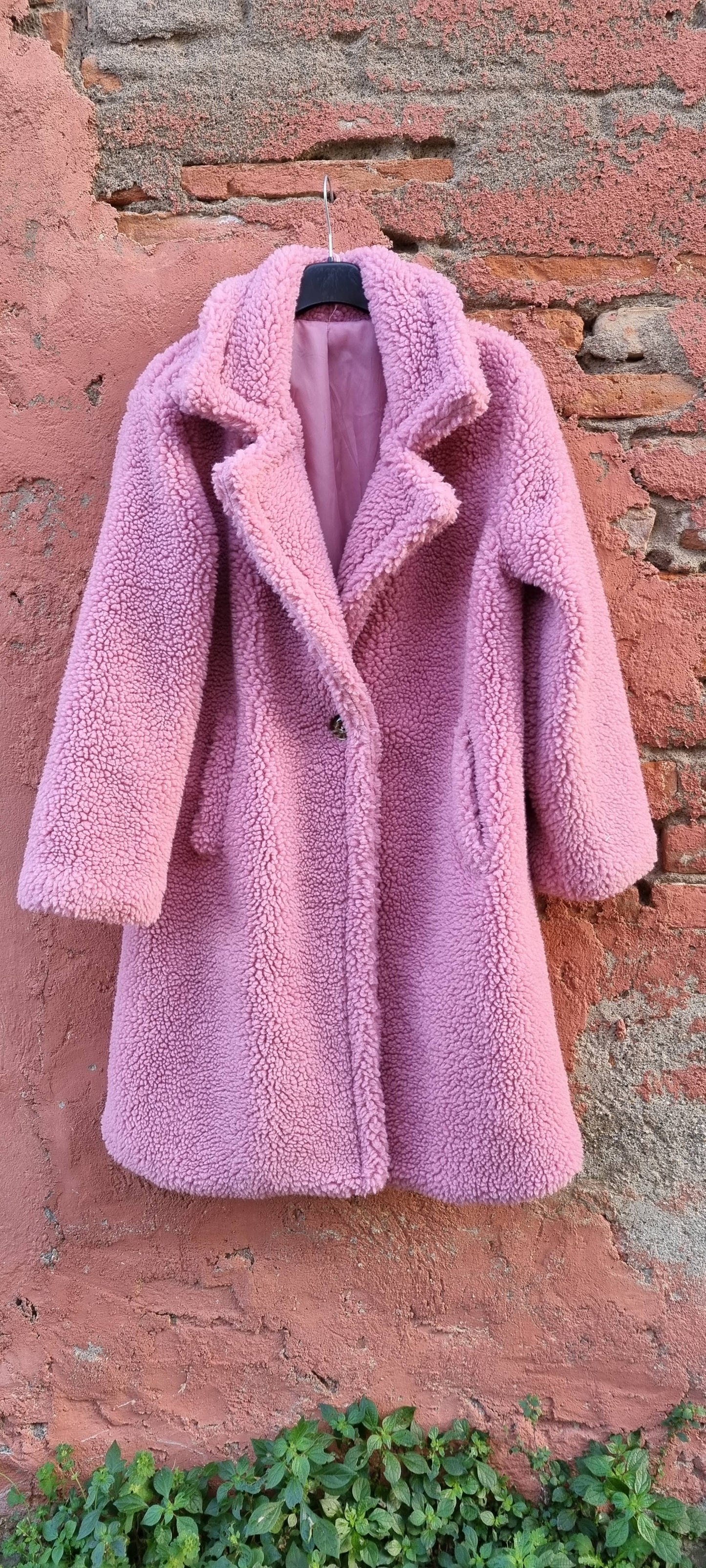 TEDDY BEAR PLUSH WINTER COAT WITH TEDDY BEAR PRINT: Rose