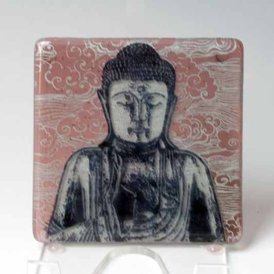 Buddha Fused Glass 4" Single Coaster, Barware, Handmade