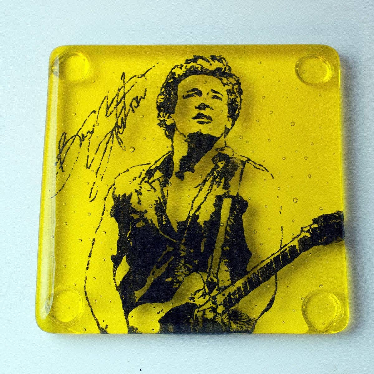 Bruce  Handmade Fused Glass Bar Coaster Rock and Roll Icon