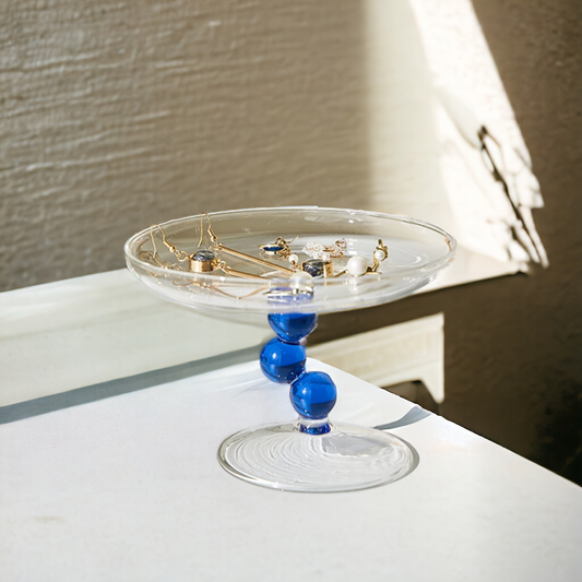 Blue Bubble Design Glass Decorative Tray