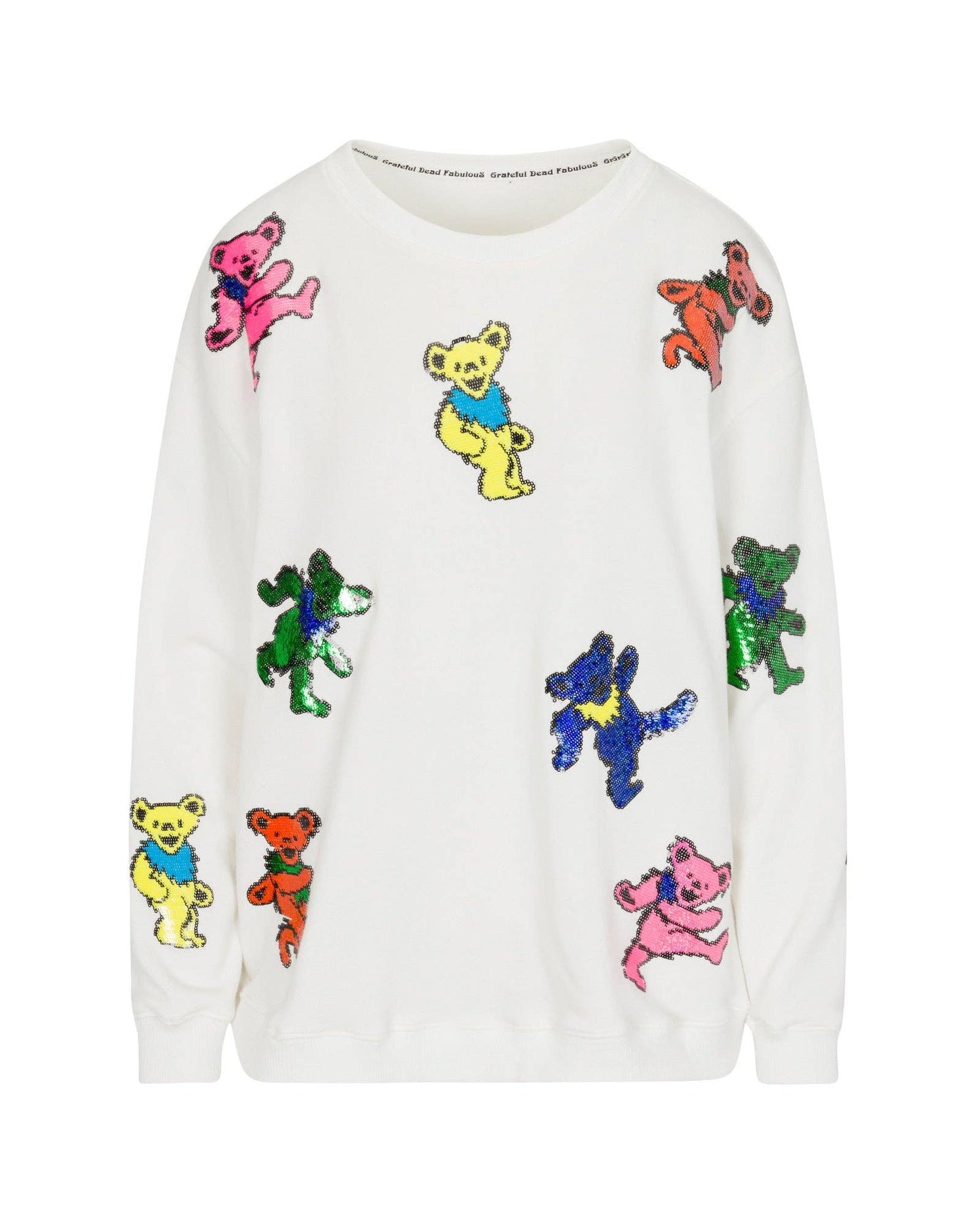 Grateful Dead Dancing Bears Sequin Sweatshirt - White: S