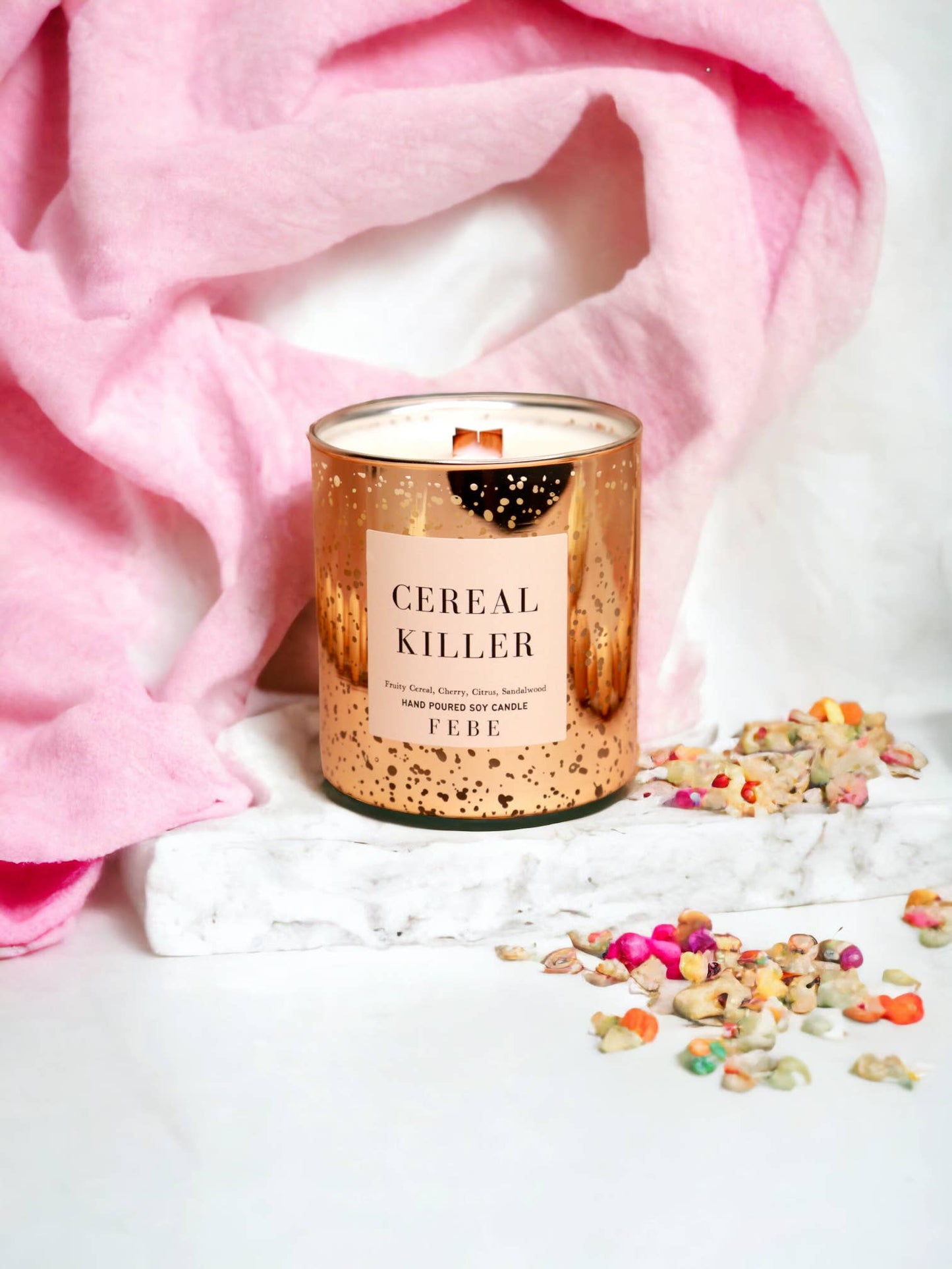 Cereal Killer - Fruity Cereal 10 oz Gold Glass Soy Candle