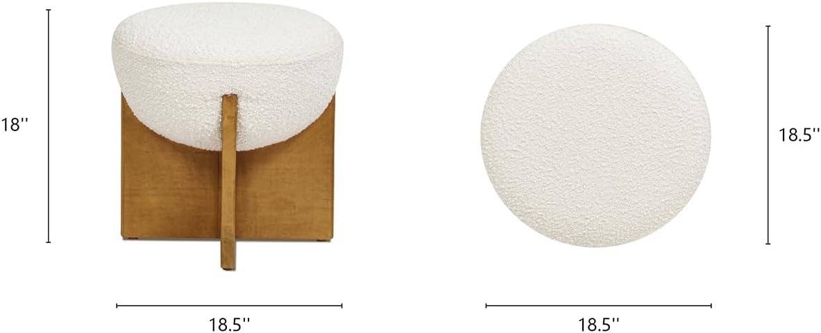 Bali 18.5" Round Upholstered Ottoman with Natural Wood Base