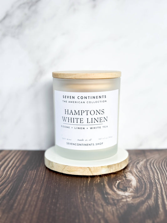 Hamptons White Linen Candle  - White Frosted Glass