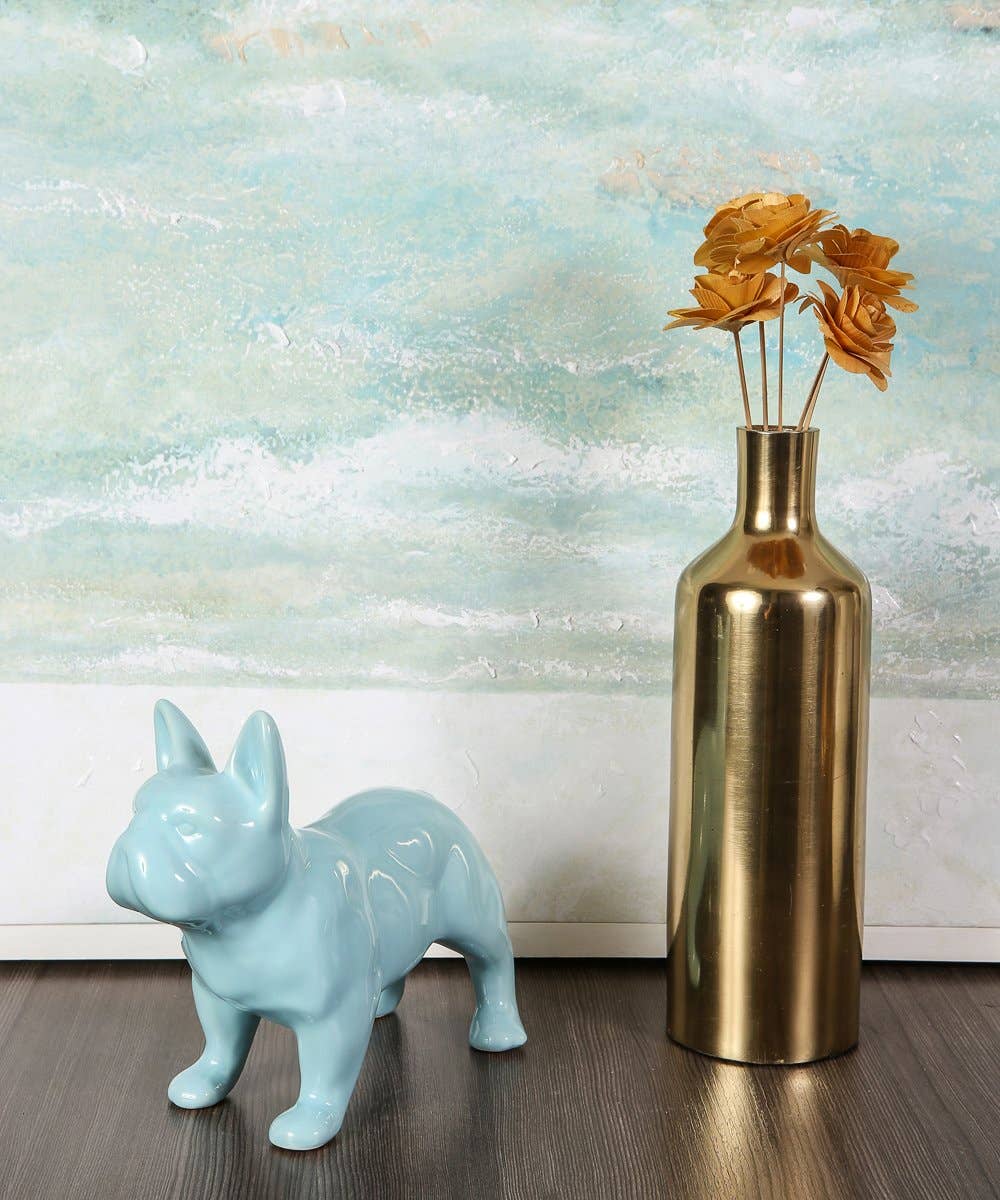 Standing Frenchie Ceramic Statue: Glossy White