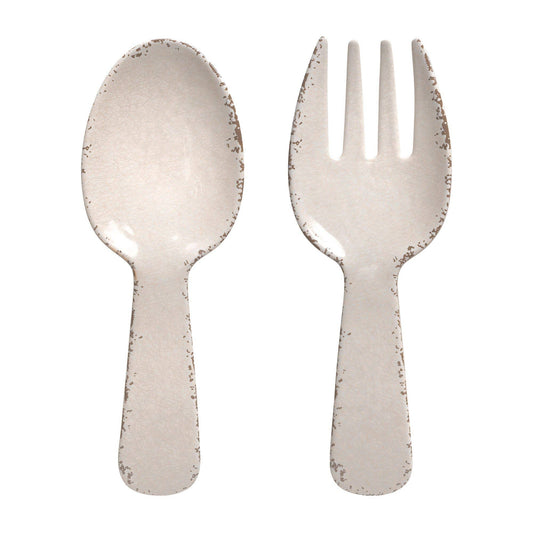 2-Piece Crackle Melamine Salad Server, Cream