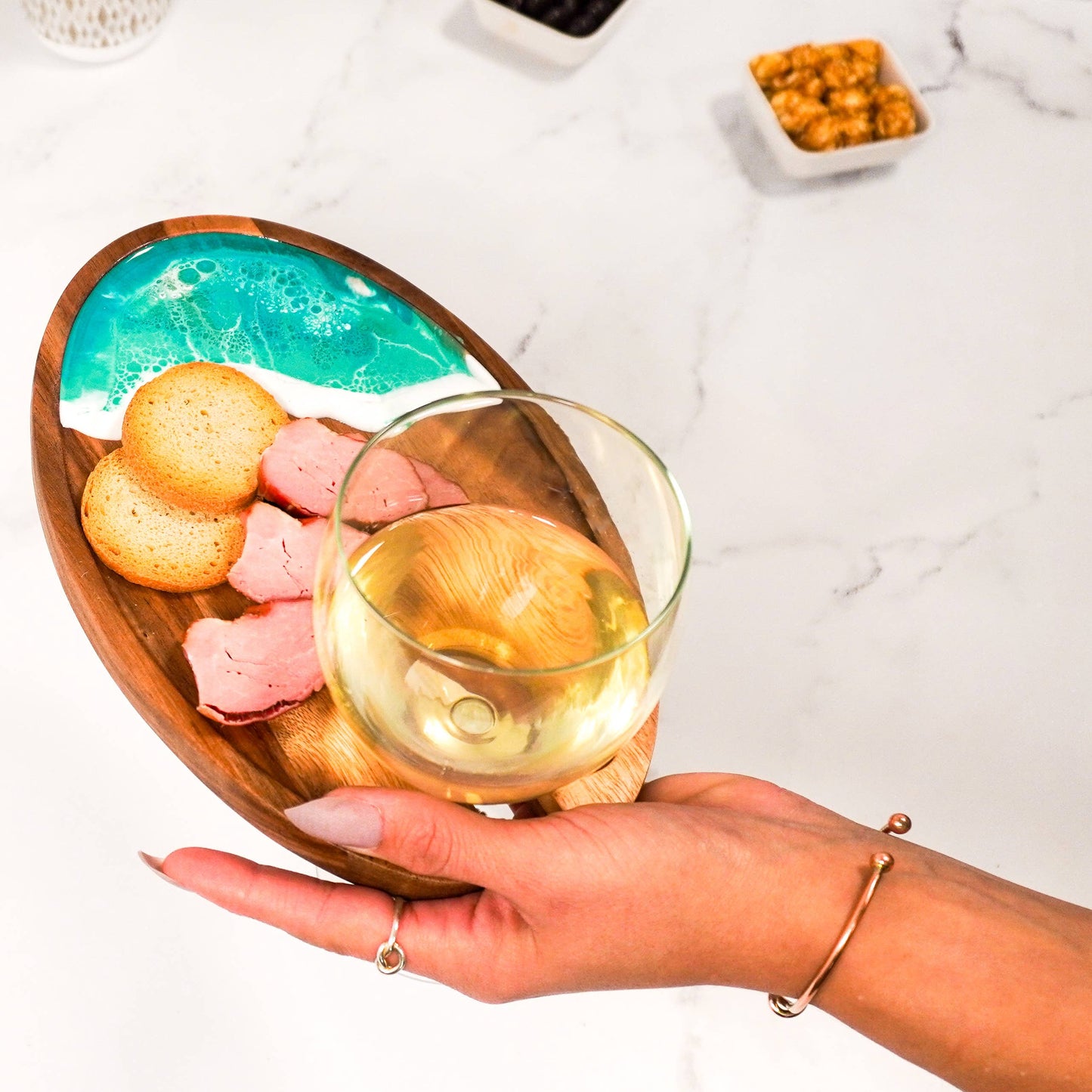 Wine & Appetizer Trays - Resin and Wood: Marble