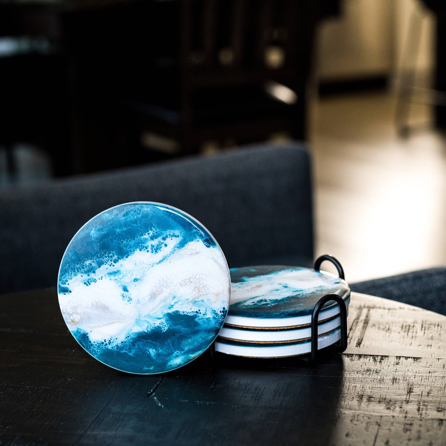 Ceramic Resin Coasters: Ocean Vibes S/4