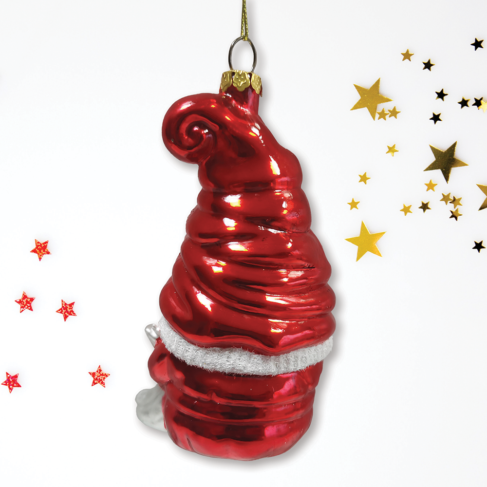 Vibrant Santa Gnome Glass Christmas Ornament