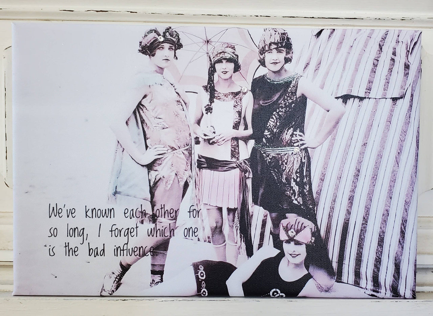 Vintage Beach Beauties Friends Bad Influence Canvas