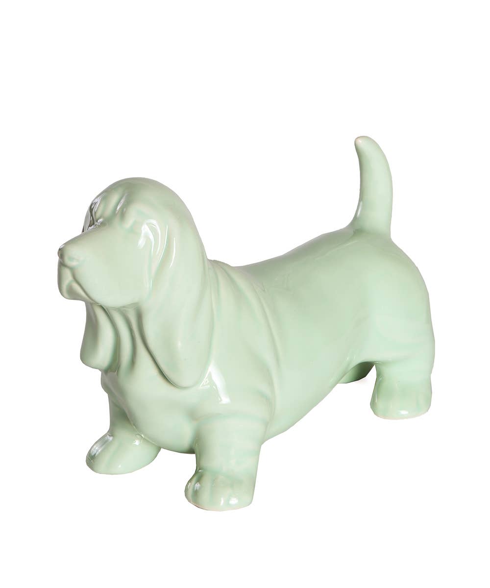 Standing Basset Hound Ceramic Statue: Metallic Silver