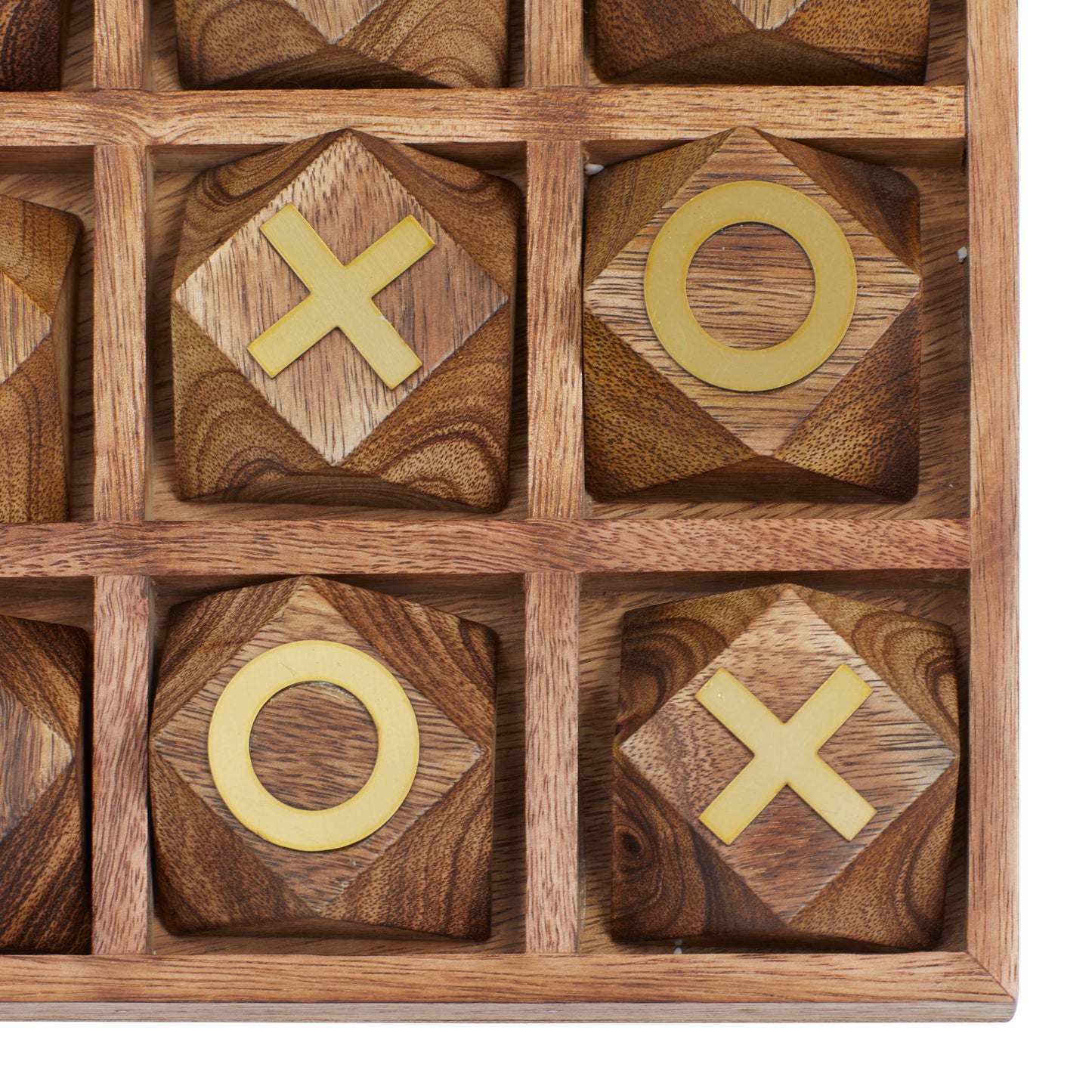 Wood Geometric Tic Tac Toe Game Set with Gold Inlay