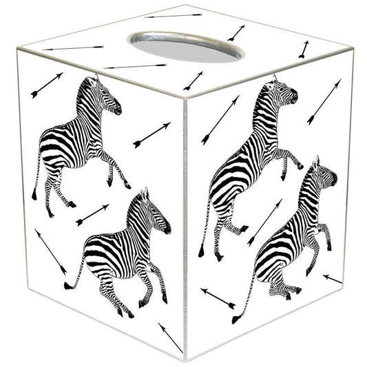 Zebra Trot on White Tissue Box Cover: Wood