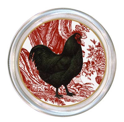 C167-PDR Black Rooster on Red Toile Coaster