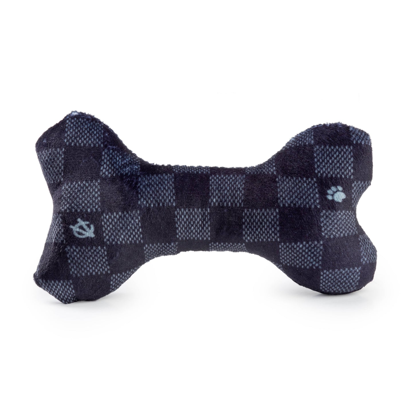 Black Checker Chewy Vuiton Bone Squeaker Dog Toy: Small