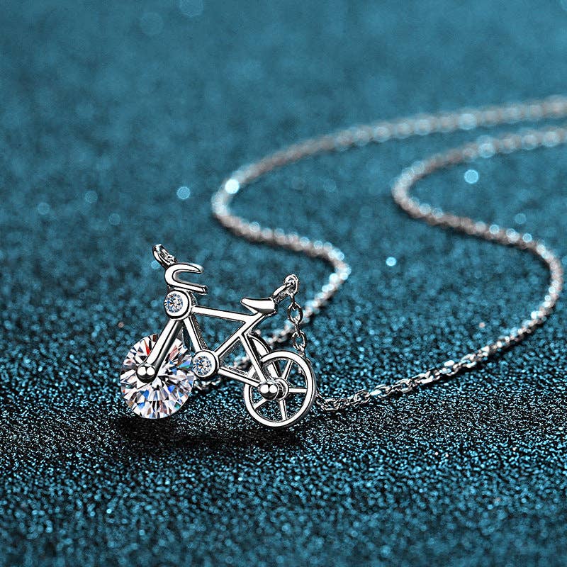 Moissanite Bicycle Pendant Necklace in 925 Sterling Silver