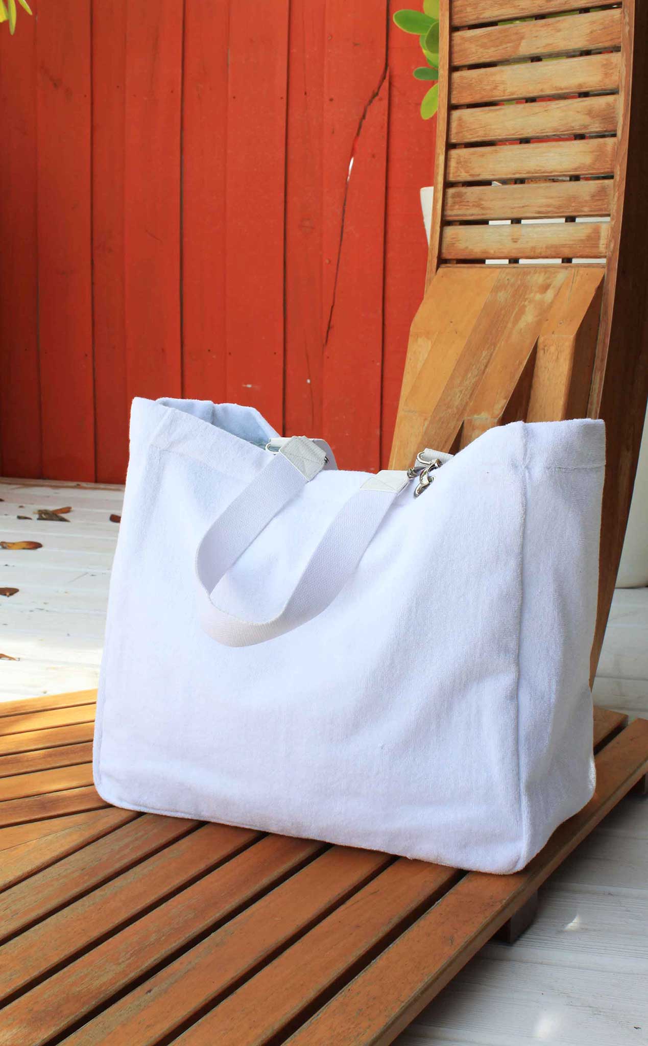 White Terry Plastic Lined Tote