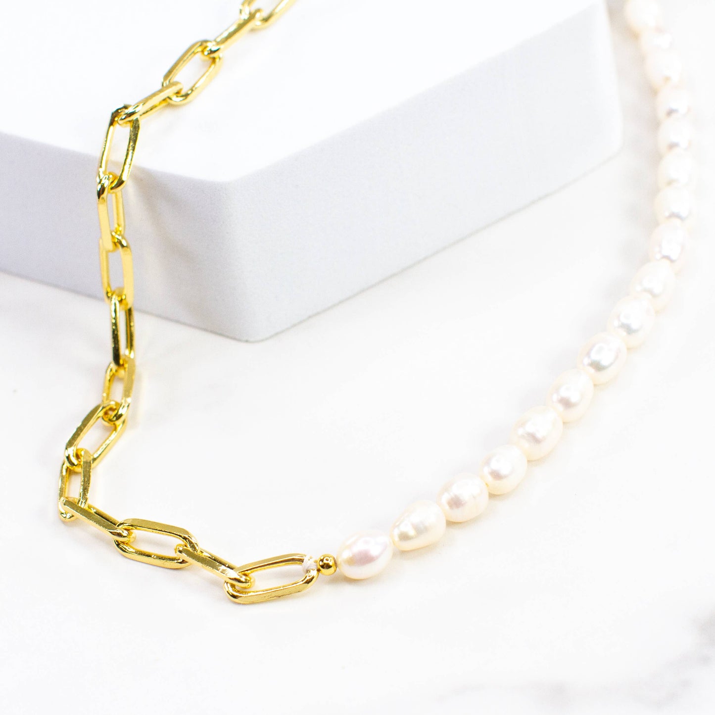 Fresh water Pearl and Chain link  Necklace