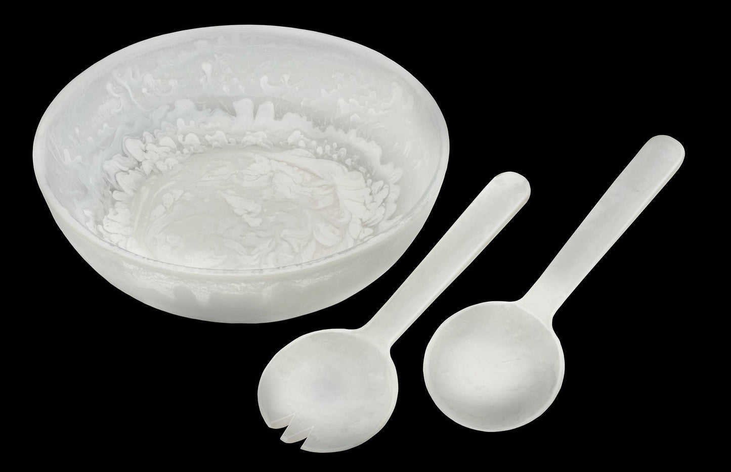 White Swirl Acrylic Bowl with Salad Set-SET