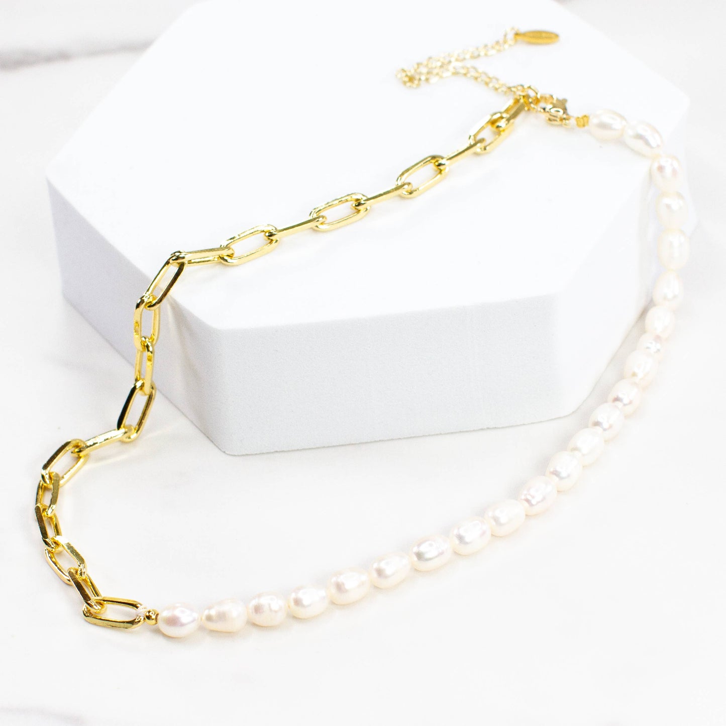 Fresh water Pearl and Chain link  Necklace