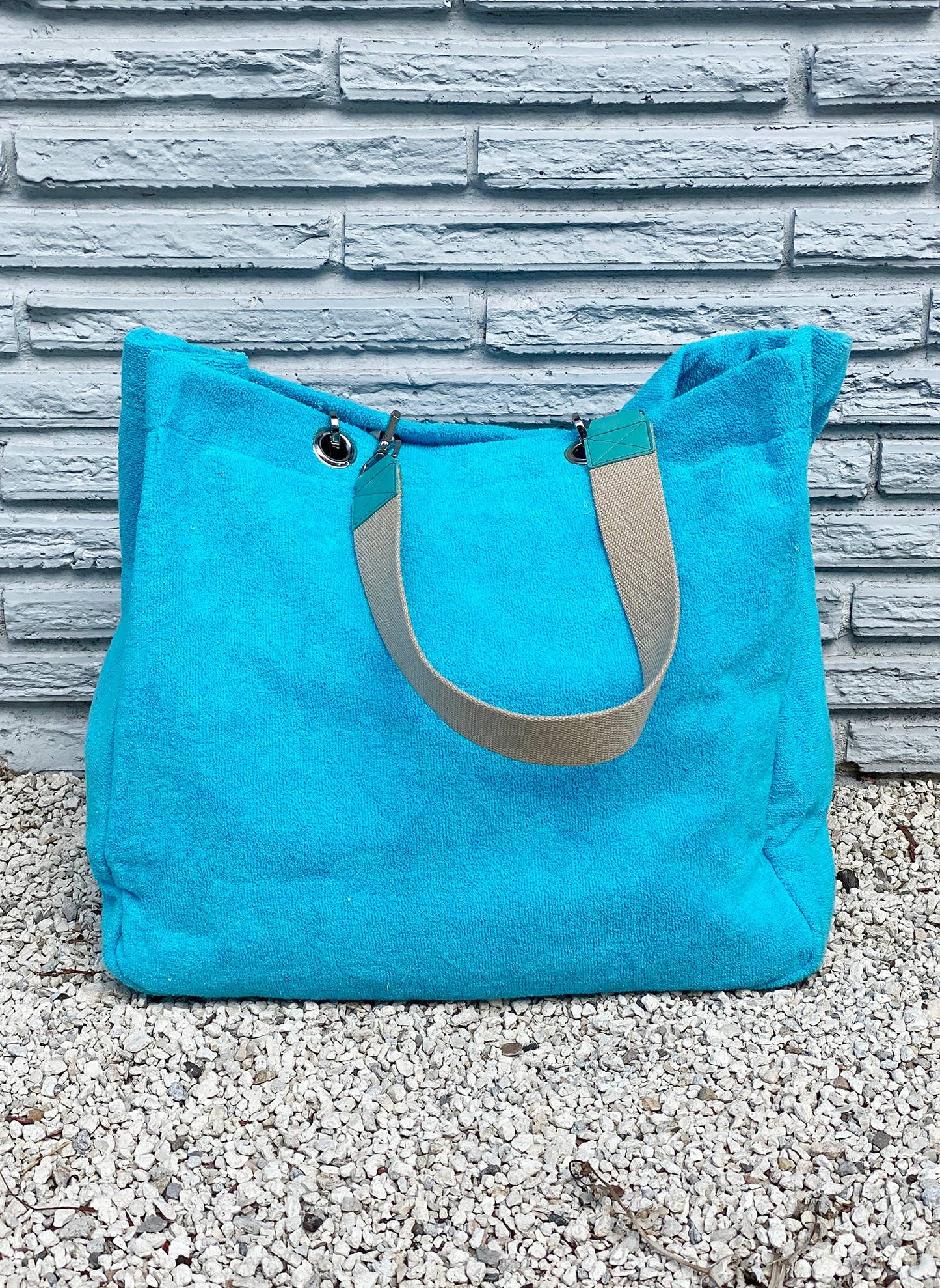 Turquoise Terry Plastic Lined Tote