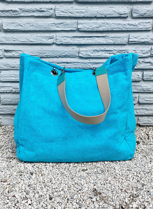 Turquoise Terry Plastic Lined Tote