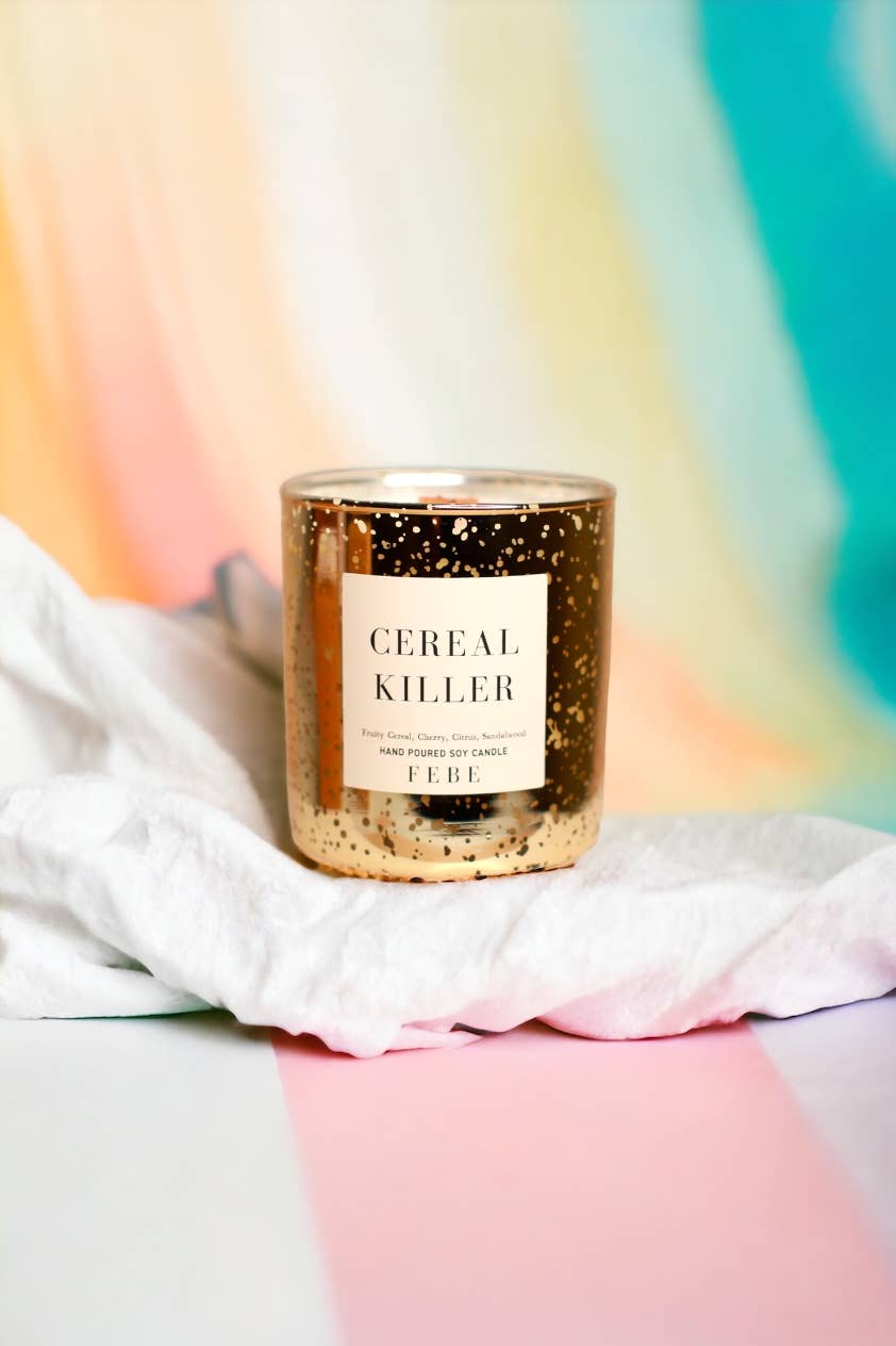 Cereal Killer - Fruity Cereal 10 oz Gold Glass Soy Candle