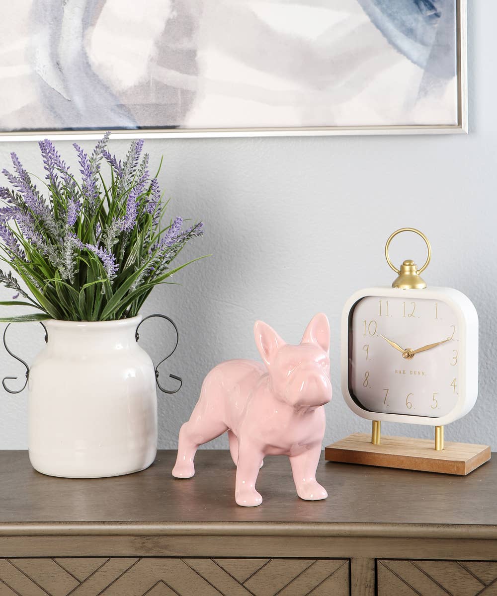 Standing Frenchie Ceramic Statue: Glossy White