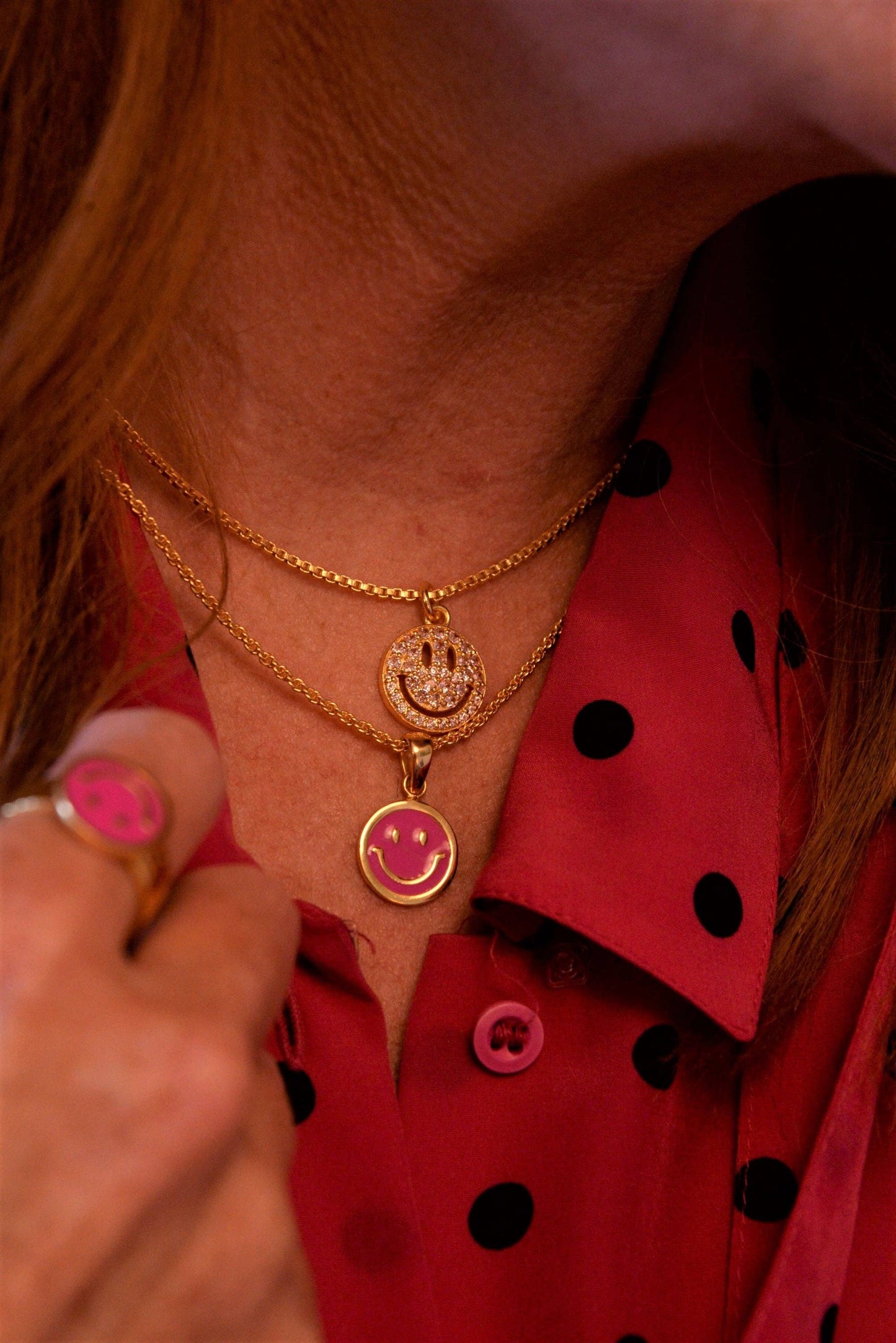 PINK CRYSTAL SMILEY NECKLACE