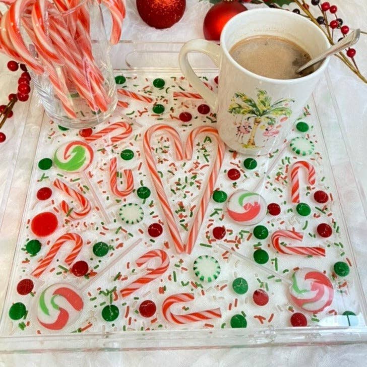 Christmas Candy, Acrylic Serving Tray: Gold Handles