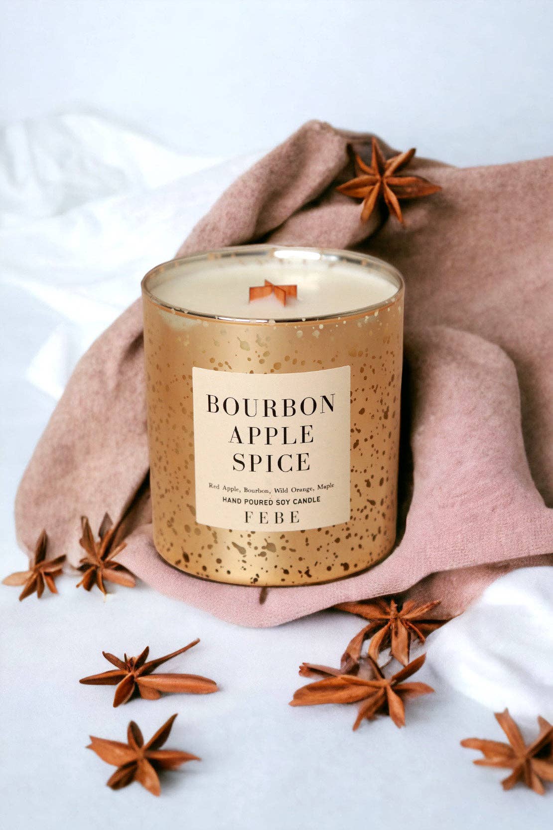 Bourbon Apple Spice- Spiced Bourbon 10oz Gold Glass Candle