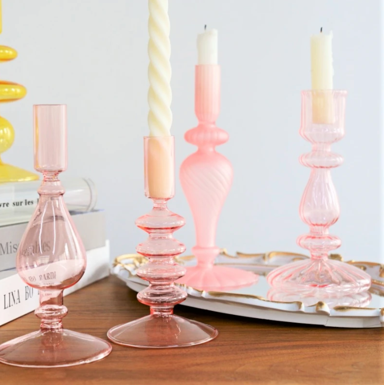 Pink Wedding Table Centerpieces Glass Candlestick Holder: D