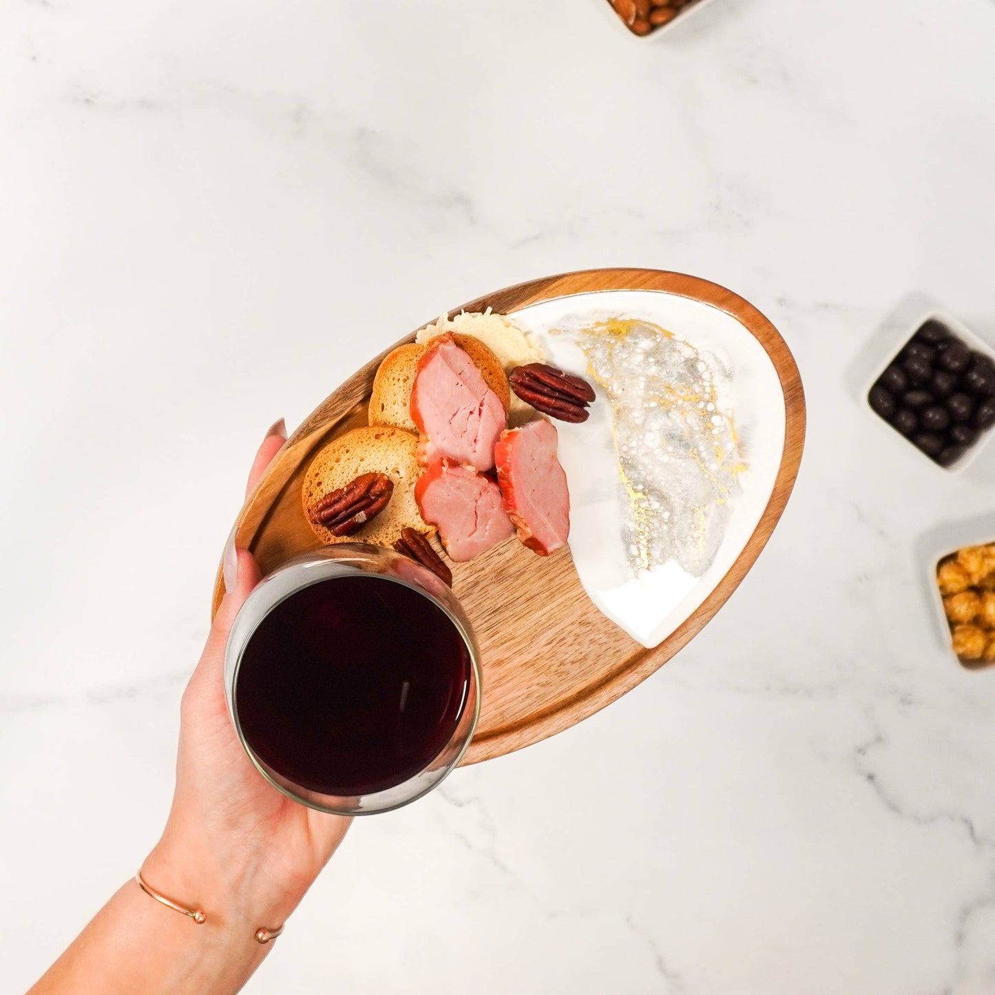 Wine & Appetizer Trays - Resin and Wood: Marble