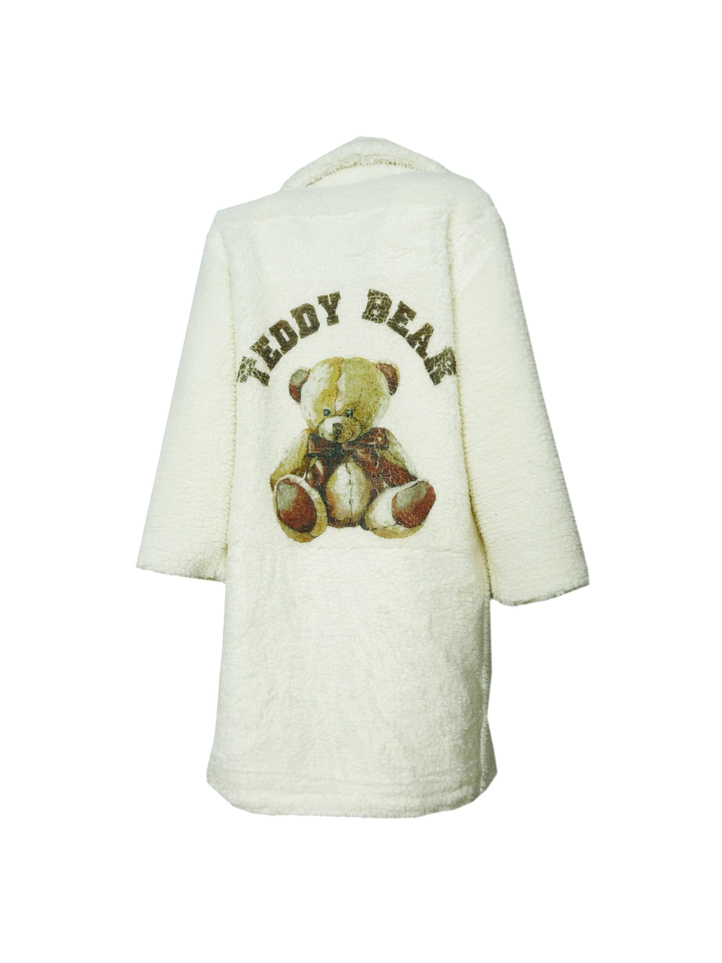 TEDDY BEAR PLUSH WINTER COAT WITH TEDDY BEAR PRINT: Beige