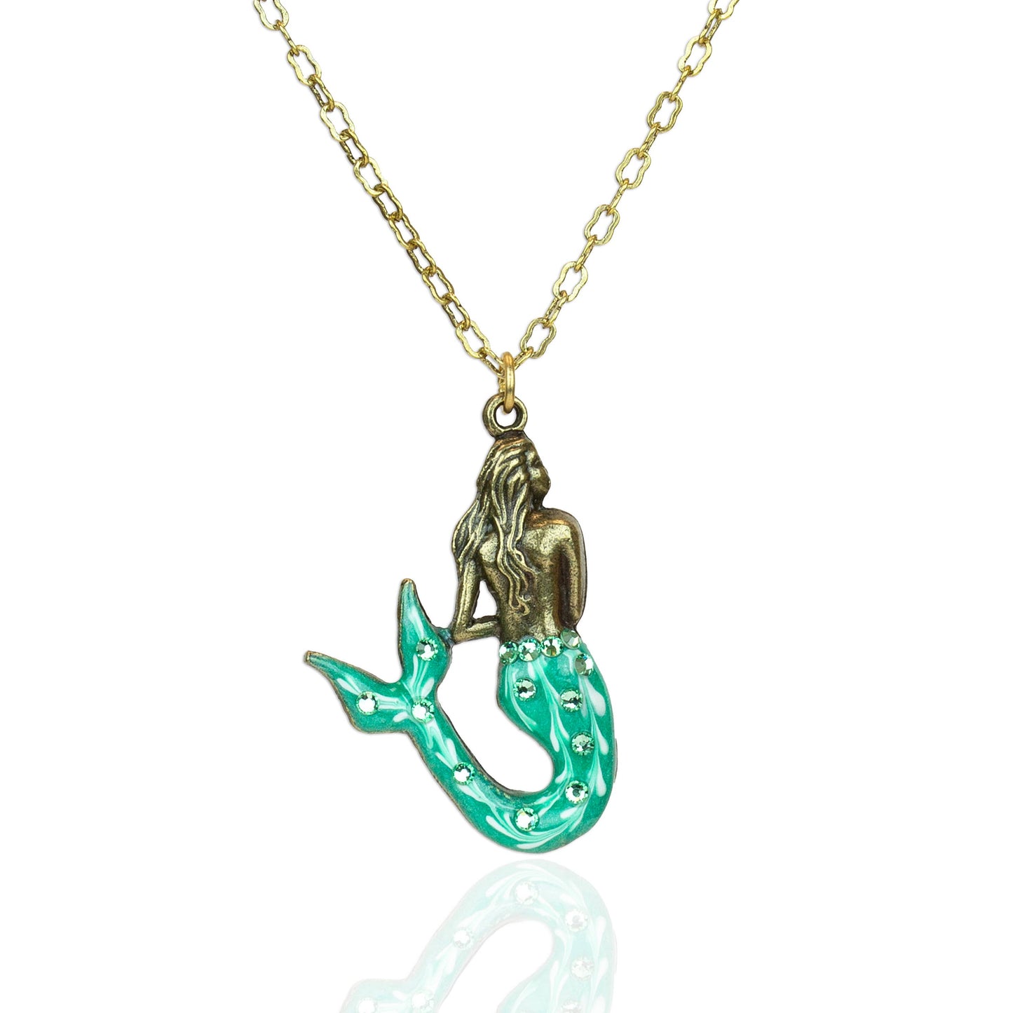 Island Turquoise Unique Enamel Mermaid Crystal Necklace