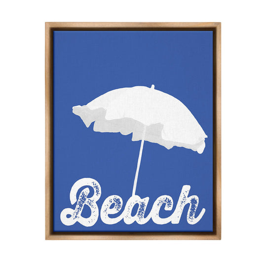 Vintage Beach Umbrella Floating Framed: Brown / 25 x 31