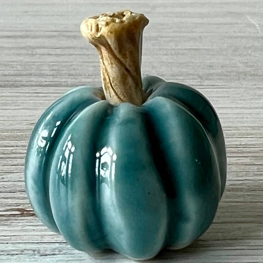 Mini Ceramic Jack-O-Lantern: Teal