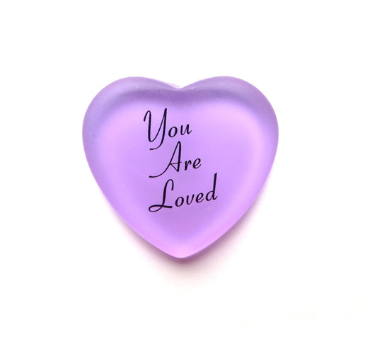 You Are Loved Frosted Glass Heart: Assorted