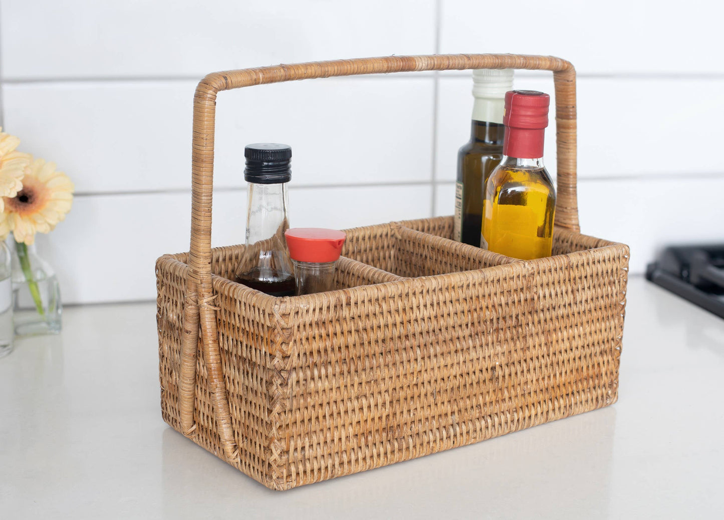 3 Section Caddy/Cutlery Holder: Honey Brown