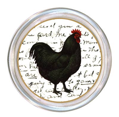 C167 Black Rooster on White Coaster