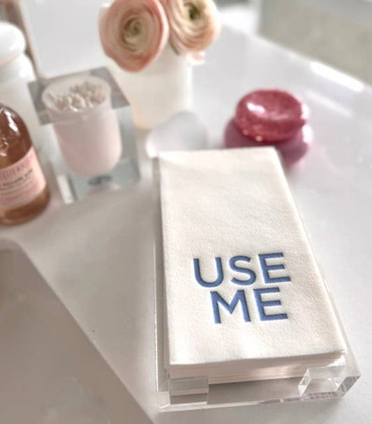 Acrylic Tray with Guest Towels: USE ME French Blue