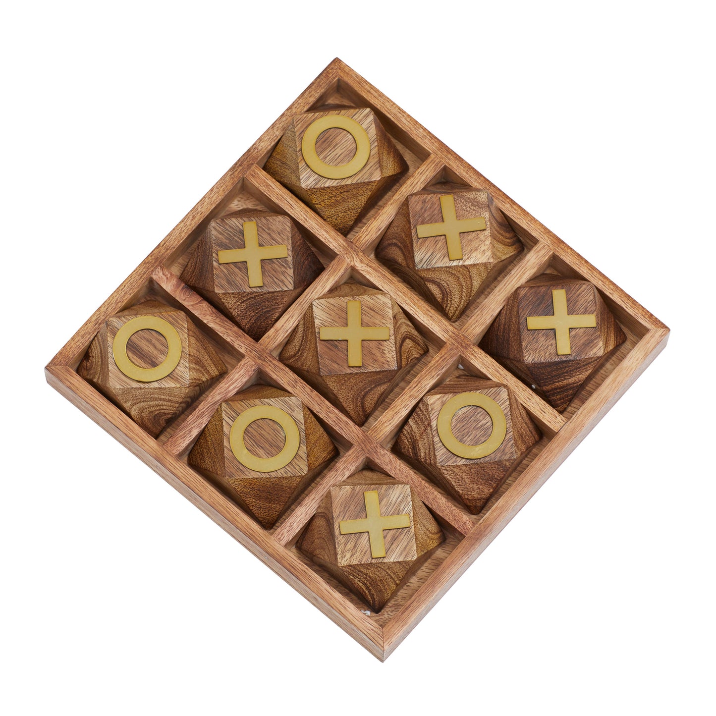 Wood Geometric Tic Tac Toe Game Set with Gold Inlay